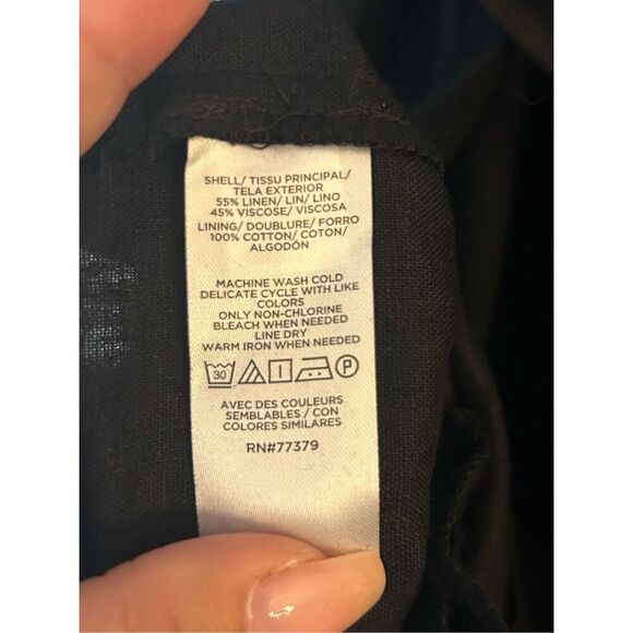 NWT Ann Taylor Linen Belted Split Neck Shirt Dress Sz XL Black Quiet Luxury Mini - Picture 7 of 10